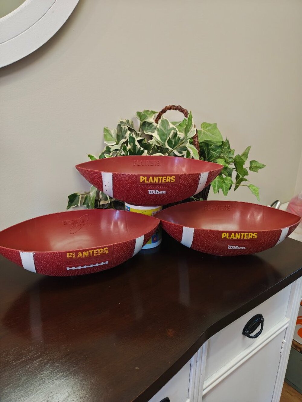 Vintage Planters Peanuts Wilson Football Bowl Servers Set of 3